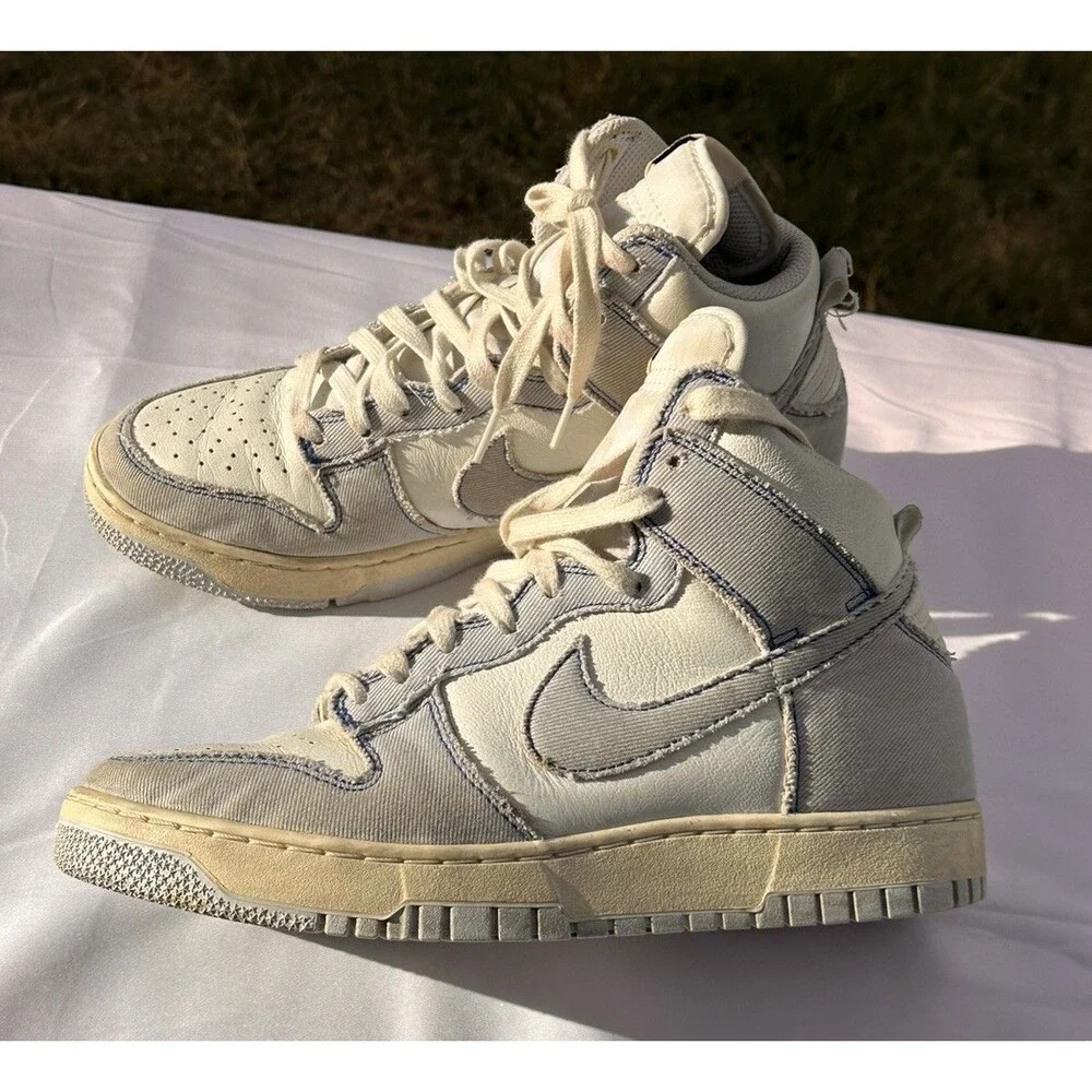 Nike Dunk 1985 Blue Denim White Leather High Sneakers Mens 8 UK 7 Eur 41 Shoes